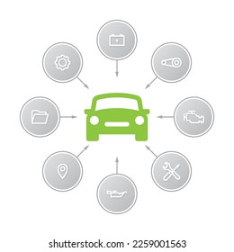 Car service vector infographic with circle icons. Isolated on white background.