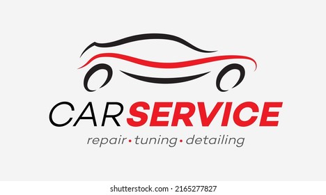 Car service vector label for detailing, repair, tuning, car wash isolated on white background. Stamps, banners and design elements for you business. 10 eps