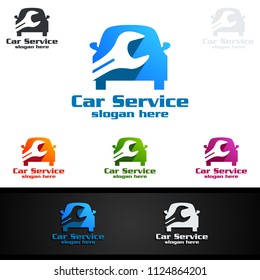 Car Service Vector Logo Design with Auto Repair Shape and Car Concept