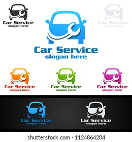 Car Service Vector Logo Design with Auto Repair Shape and Car Concept