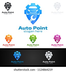 Car Service Vector Logo Design with Auto Repair Shape and Car Concept