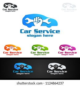 Car Service Vector Logo Design with Auto Repair Shape and Car Concept