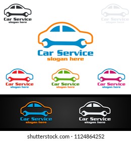 Car Service Vector Logo Design with Auto Repair Shape and Car Concept