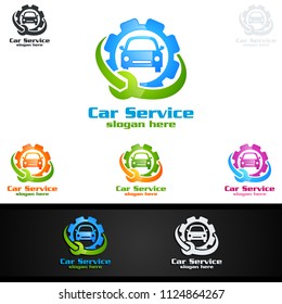 Car Service Vector Logo Design with Auto Repair Shape and Car Concept