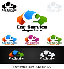 Car Service Vector Logo Design with Auto Repair Shape and Car Concept