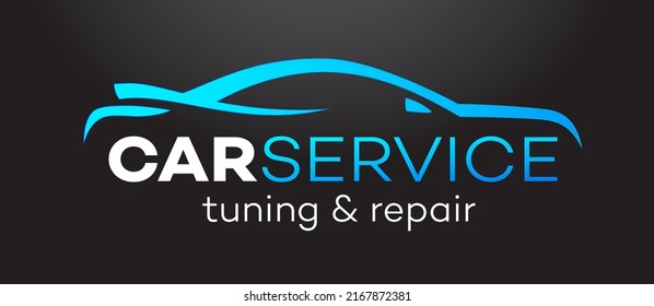 Car service vector logo isolated on black background for auto tuning, detailing, repair, tuning, car washing, shop isolated on white background. Stamps, banners and design elements for you business