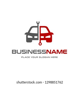 Car service vector logo template. Logo with wrench or gear symbol.  This logo is suitable for industrial, automotive and technology.
