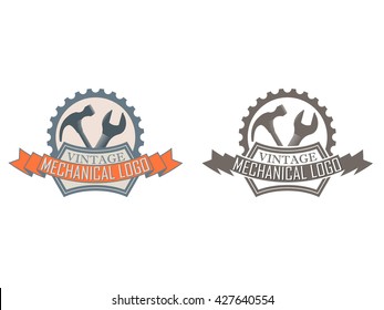 Car service vector logo in vintage style. DIY mechanical project banner. Equipment renovation service badge.