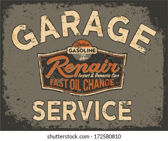 Car service vintage signboard - Vector artwork in custom colors, grunge effect in separate layer