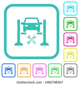 Car service vivid colored flat icons in curved borders on white background