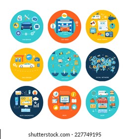Car service car wash gas station auto diagnostics. Social media and network connection concept. On line store