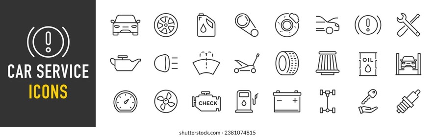 Car service web icons in line style. Car, repair, filter, oil, tools, collection. Vector illustration.