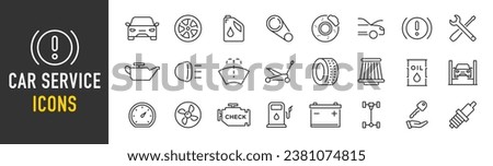 Car service web icons in line style. Car, repair, filter, oil, tools, collection. Vector illustration.