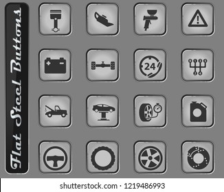 Car service web icons on the flat steel buttons