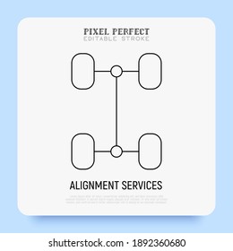 Car service: wheel alignment super thin line icon. Pixel perfect, editable stroke. Vector illustration.