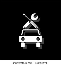 Car service. White flat simple icon with shadow