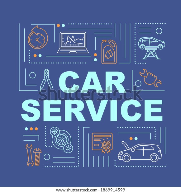 Car\
service word concepts banner. Inspection, repair, car-washing.\
Infographics with linear icons on turquoise background. Isolated\
typography. Vector outline RGB color\
illustration