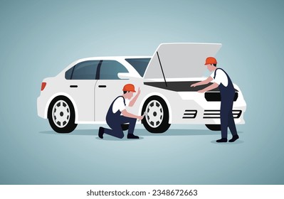 Car service, Worker repairing car.