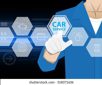 car service,Businessman working with modern virtual technology, hand touching pointing to accident report car, infographic