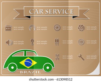 Car service,made from the flag of brazil, vector illustration