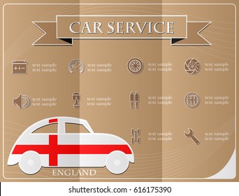 Car service,made from the flag of England, vector illustration