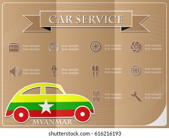Car service,made from the flag of Myanmar, vector illustration