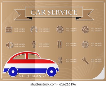 Car service,made from the flag of Netherlands, vector illustration