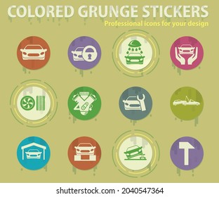 Car services colored grunge icons with sweats glue for design web and mobile applications