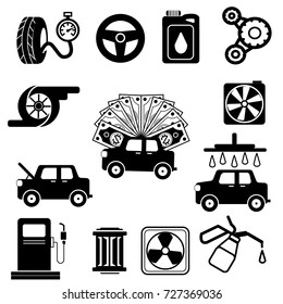Car Services icon set, Vehicle maintenance graphic vector Symbols.