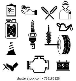 Car Services icon set, Vehicle maintenance graphic vector Symbols.