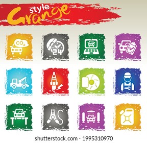 Car services icon set for your design. Grange icons style