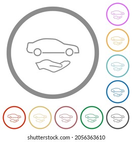 Car services outline flat color icons in round outlines on white background