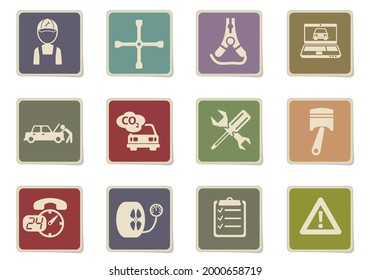 Juego de iconos de pegatinas de papel de los servicios de automóvil para su diseño. iconos vectoriales