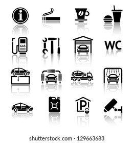 Car services set signs. Symbols Roadside services. Gas station icons