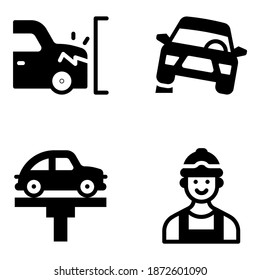 Servicios de auto e iconos de taller en estilo relleno moderno