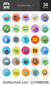Car Servicing Flat Long Shadow Icons
