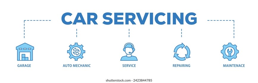 Car servicing web banner icon vector illustration concept consists of repairing, maintenace, service, auto mechanic, garage icon live stroke and easy to edit