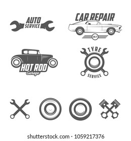 Car servise emblems, badges, elements. Vector graphic