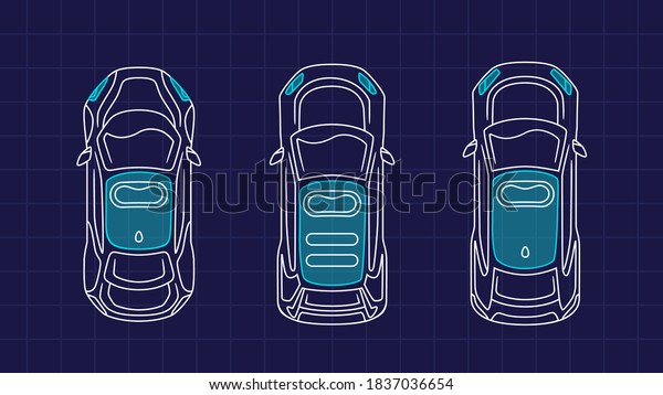 Car set above, top view isolated. Vehicle
front, side, back, above view. Flat style eps10 illustration.
Simple modern design. Icons
collection.