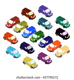 Car set of different color. Car high quality city transport. Vector illustration