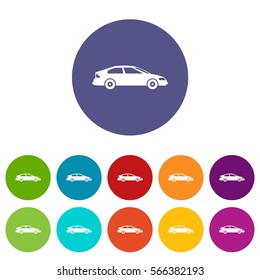 Car set icons in different colors isolated on white background