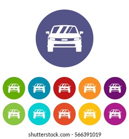 Car set icons in different colors isolated on white background