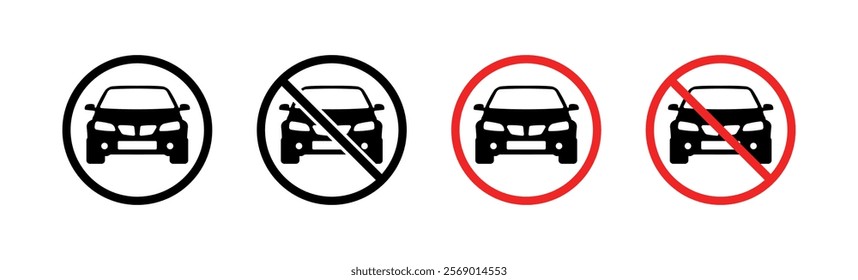 Car set icons. No car sign icons. Flat and silhouette style. Vector icons.