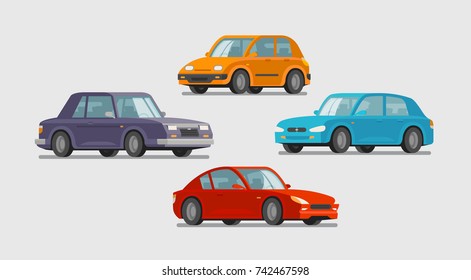 Car set of icons. Vehicle, transport, parking, garage concept. Cartoon vector illustration