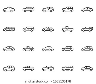 Car set line icons in flat design with elements for web site design and mobile apps.  Collection modern infographic logo and symbol. Car vector line pictogram