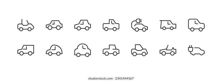car set of simple line icons. Collection of web icons for UIUX design. Editable vector stroke 24x24 Pixel Perfect