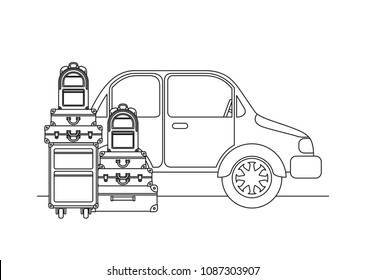 car with set suitcases travel