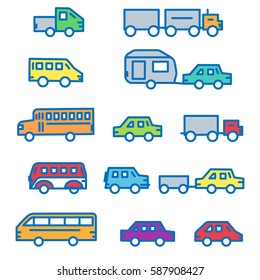 Car Set. Types of Vehicles. Thinline Icons. Vector EPS 10 