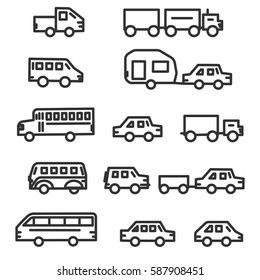 Car Set. Types of Vehicles. Thinline Icons. Vector EPS 10 