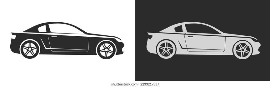 car shape icon side view pictogram vector silhouette or vehicle sport auto black white shape isolated graphic clipart illustration, race automobile clip art stamp cut out image